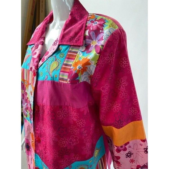 Diane Gilman Womens Silk Blend Jacket Pink Turquoi - Picture 8 of 10